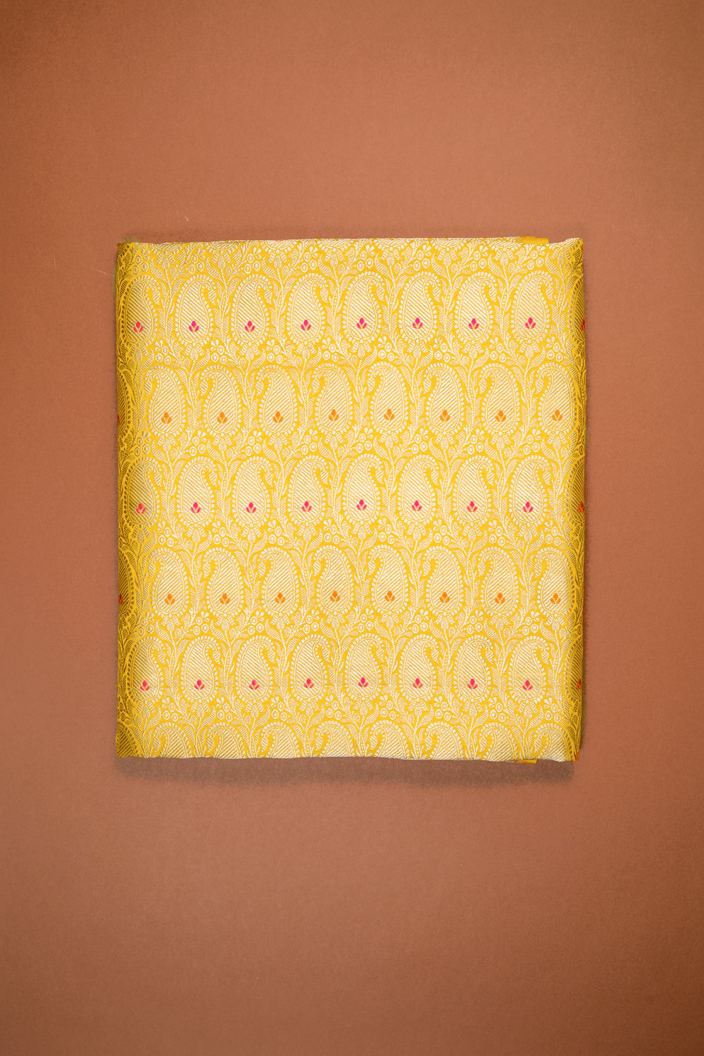 HANDWOVEN YELLOW MEENAKARI SILK FABRIC