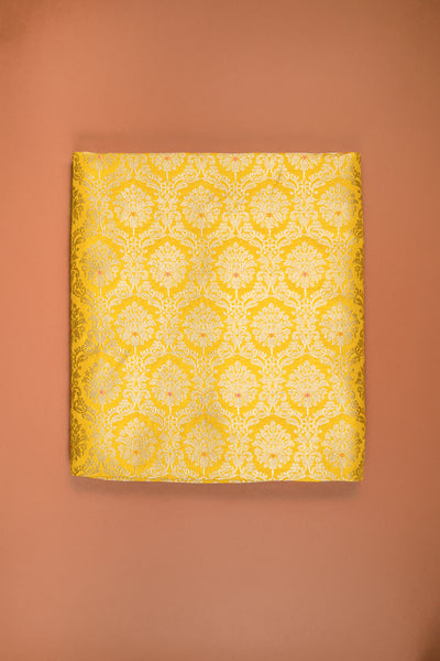 HANDWOVEN YELLOW MEENAKARI SILK FABRIC