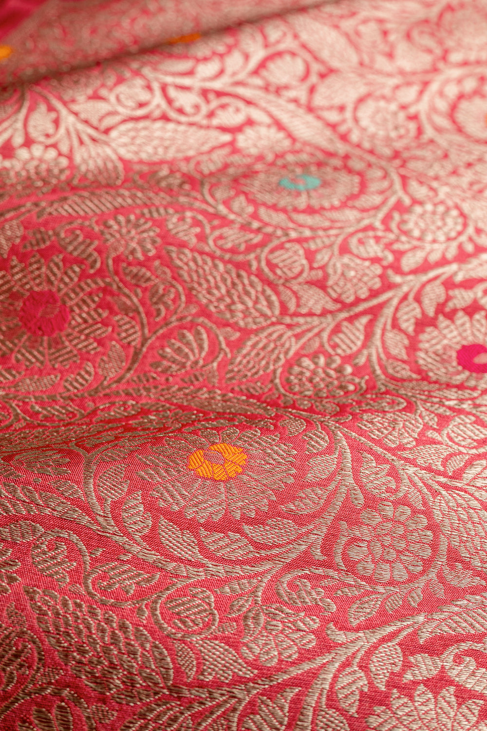 HANDWOVEN CARROT PINK SILK FABRIC