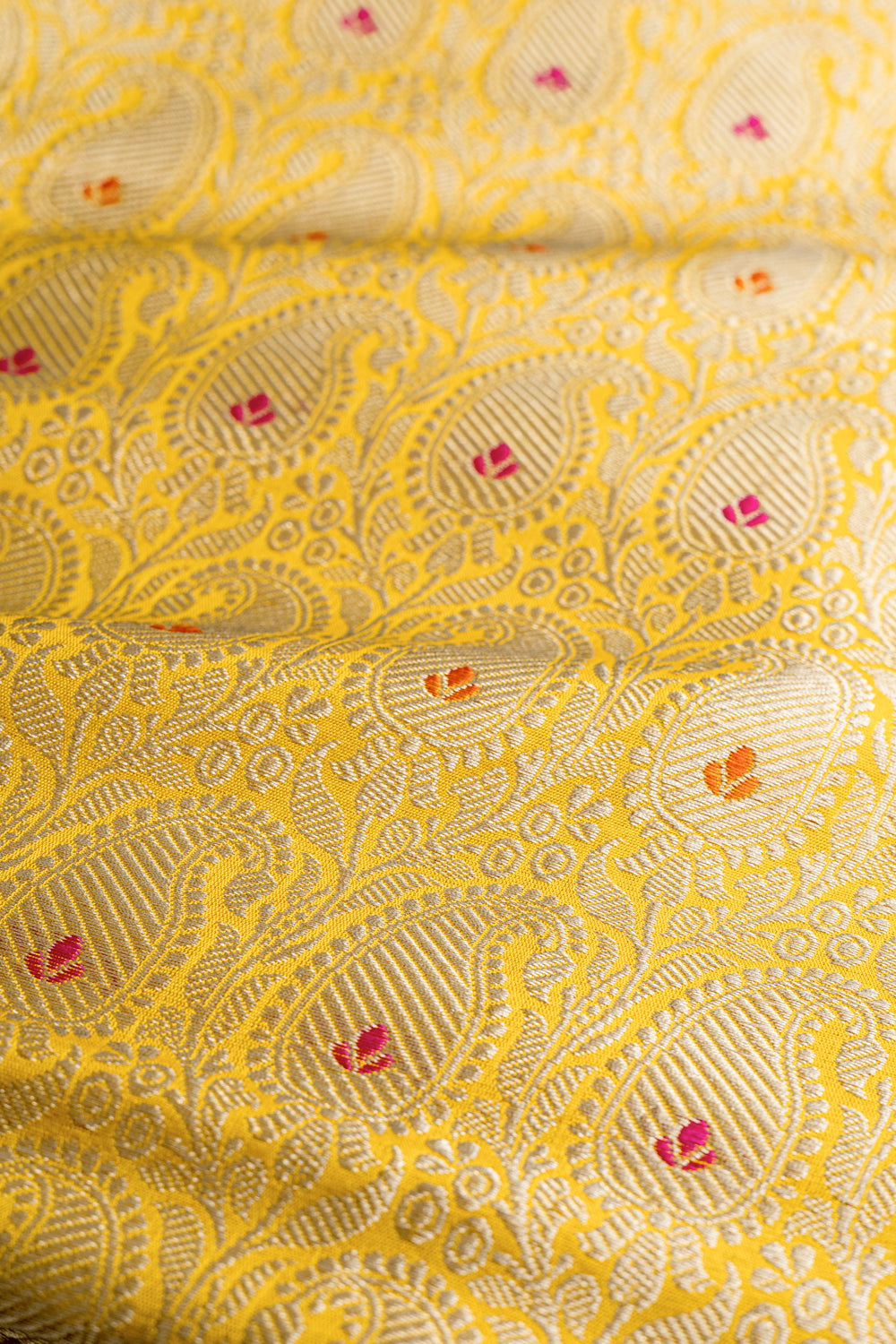 HANDWOVEN YELLOW MEENAKARI SILK FABRIC