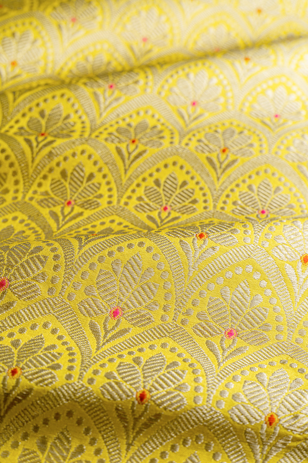 HANDWOVEN YELLOW MEENAKARI SILK FABRIC