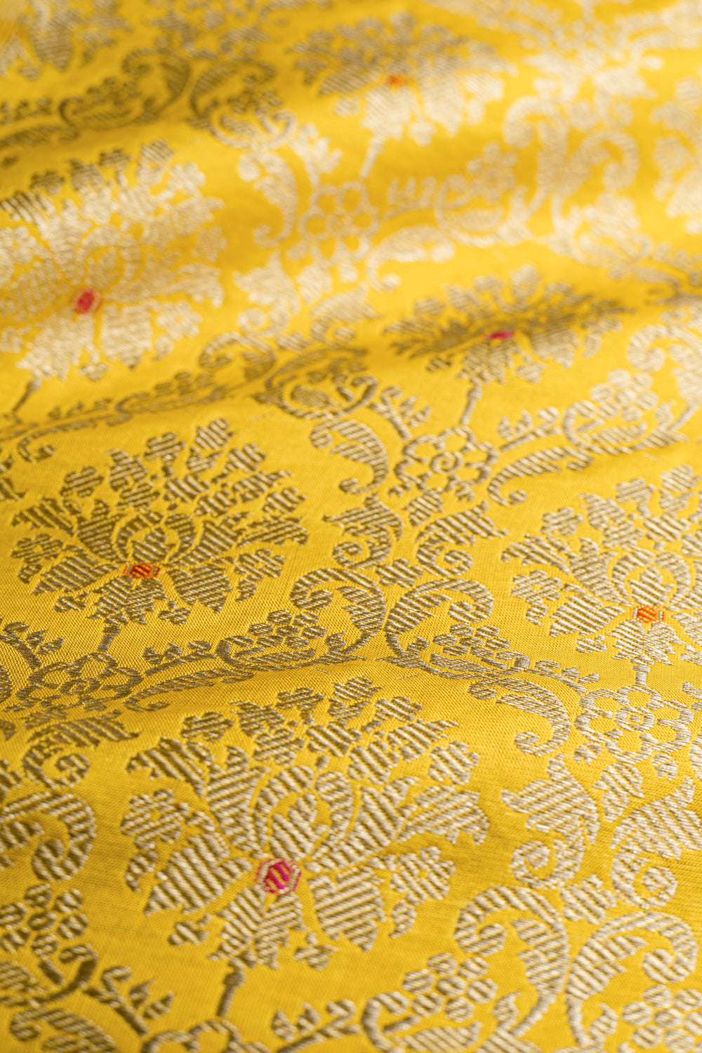 HANDWOVEN YELLOW MEENAKARI SILK FABRIC