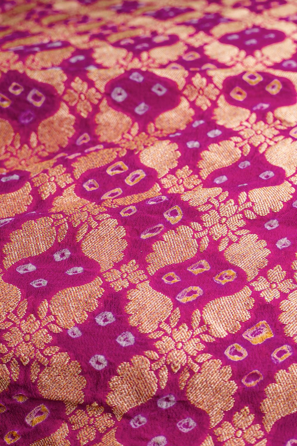 HANDWOVEN PINK ZARI BANDHEJ FABRIC