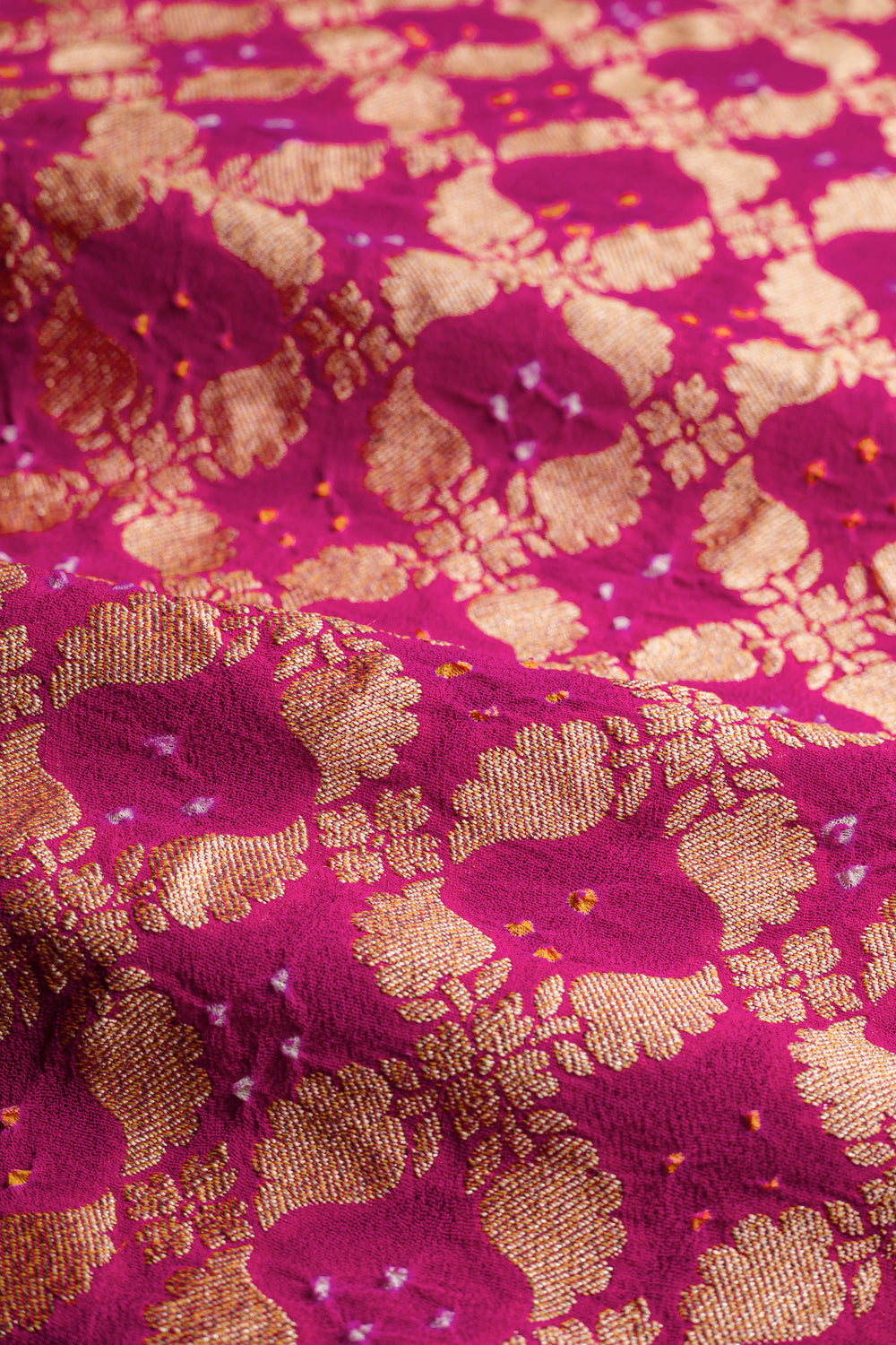 HANDWOVEN PINK ZARI BANNDHEJ FABRIC