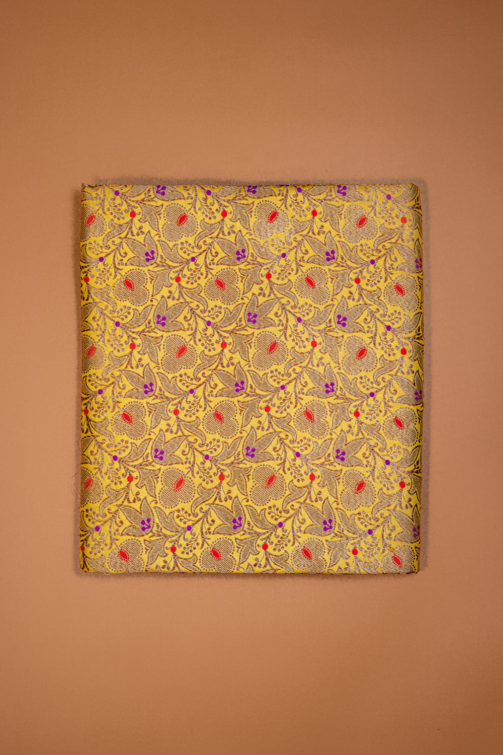 HANDWOVEN YELLOW MEENAKARI SILK FABRIC