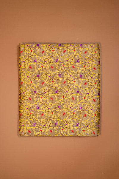 HANDWOVEN YELLOW MEENAKARI SILK FABRIC