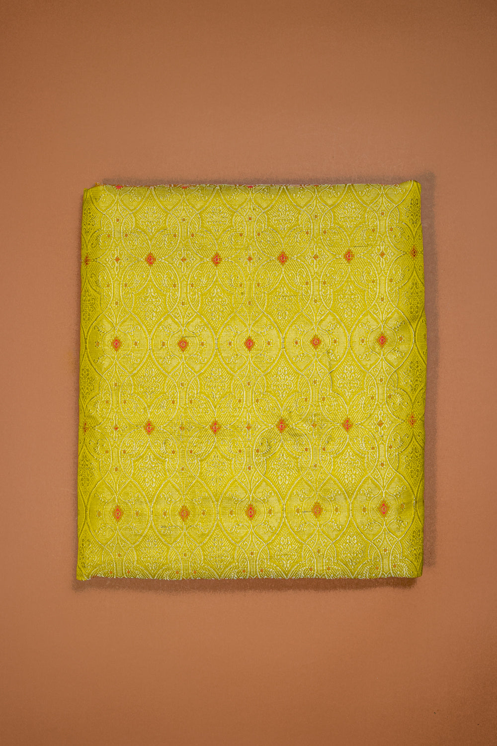 HANDWOVEN YELLOW MEENAKARI SILK FABRIC