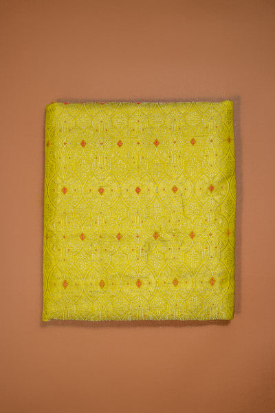 HANDWOVEN YELLOW MEENAKARI SILK FABRIC