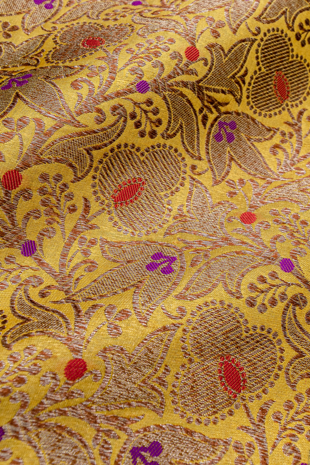 HANDWOVEN YELLOW MEENAKARI SILK FABRIC