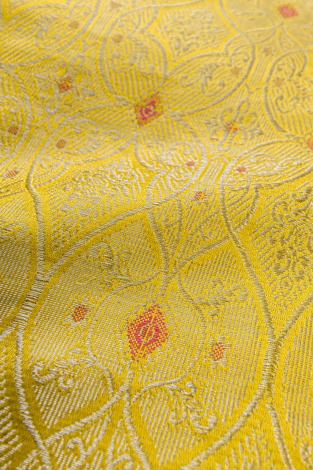 HANDWOVEN YELLOW MEENAKARI SILK FABRIC