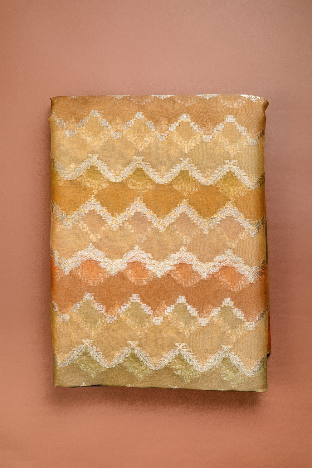 HANDWOVEN OCHRE CHEVRON RANGKAT ORGANZA FABRIC