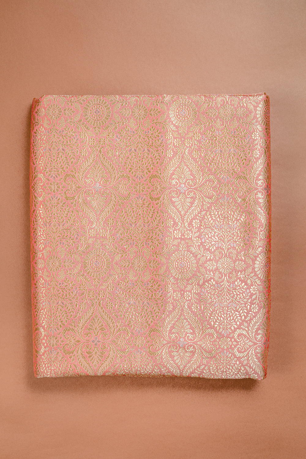 HANDWOVEN CORAL PEACH JANGLA SILK FABRIC