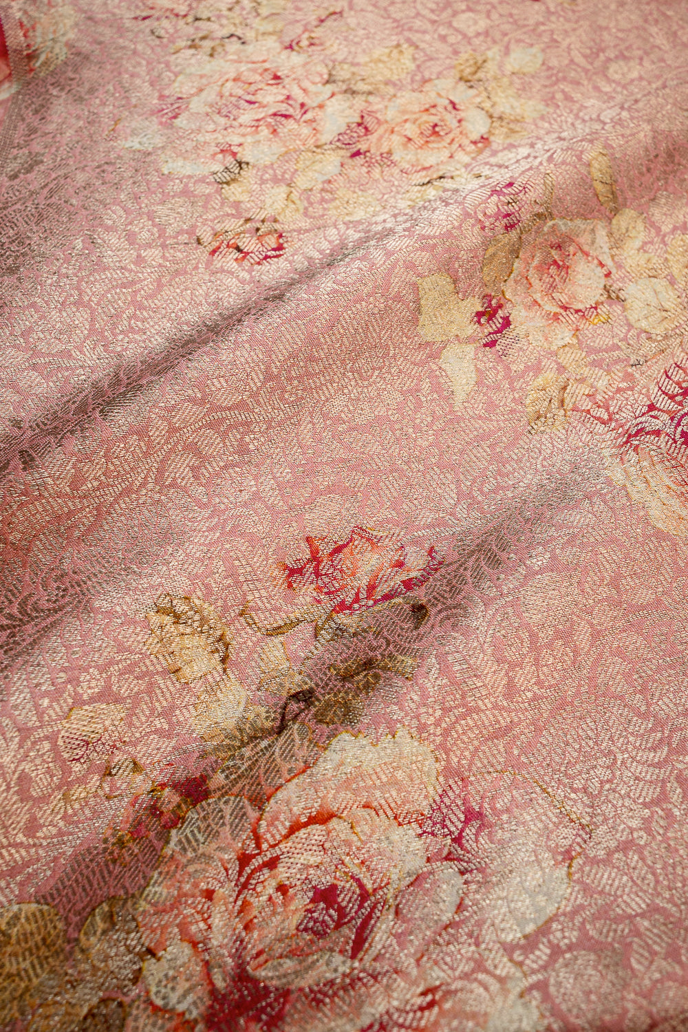 HANDWOVEN PINK FLORAL CREPE-GEORGETTE FABRIC