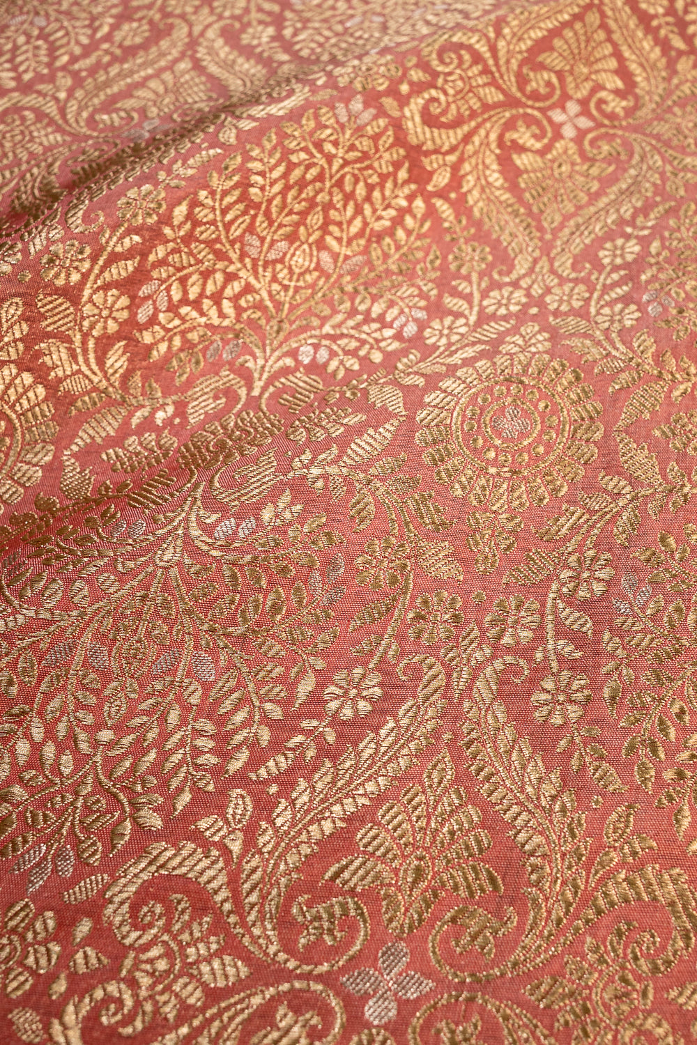 HANDWOVEN CORAL PEACH JANGLA SILK FABRIC