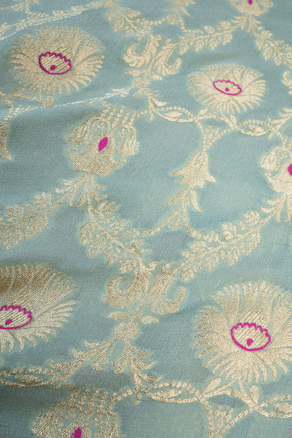 HANDWOVEN BLUE MEENAKARI GEORGETTE FABRIC