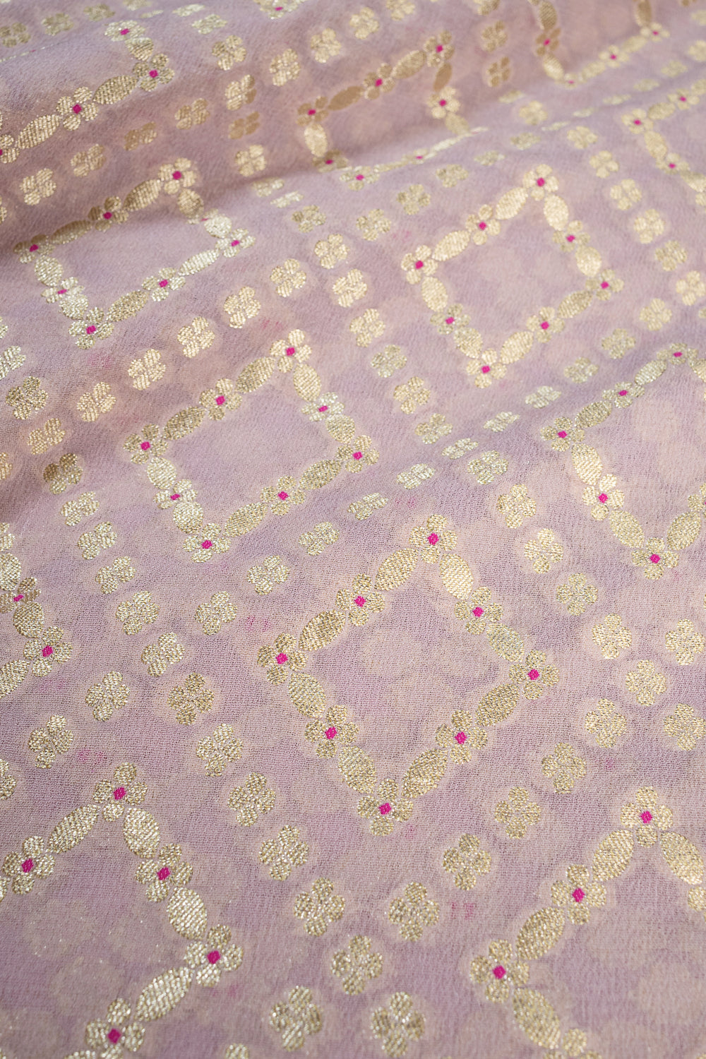 HANDWOVEN LAVENDER MEENAKARI GEORGETTE FABRIC