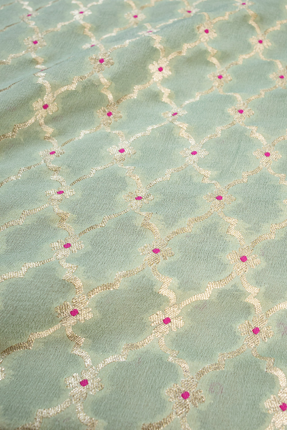 HANDWOVEN MINT GREEN MEENAKARI GEORGETTE FABRIC