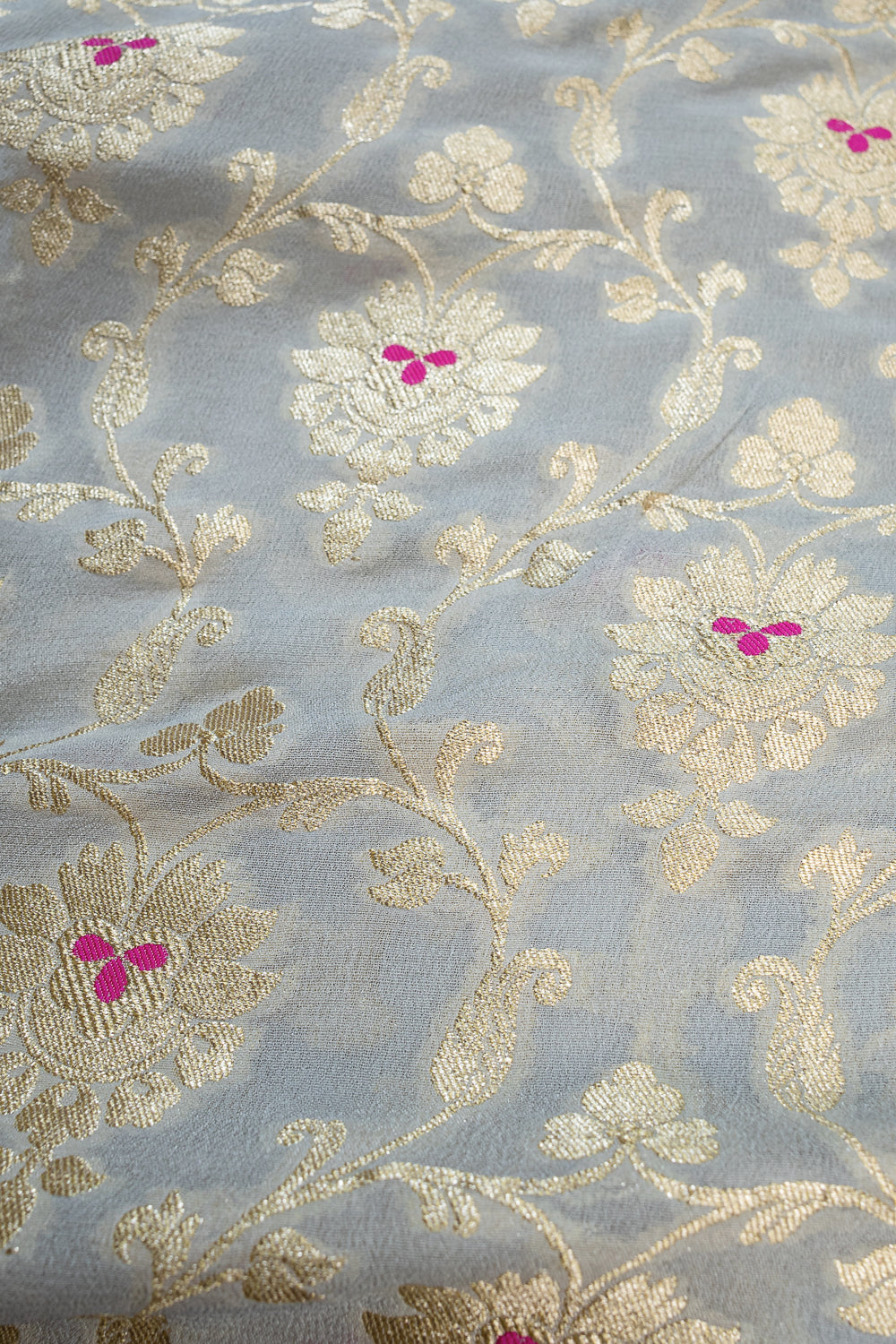 HANDWOVEN ICE BLUE MEENAKARI GEORGETTE FABRIC